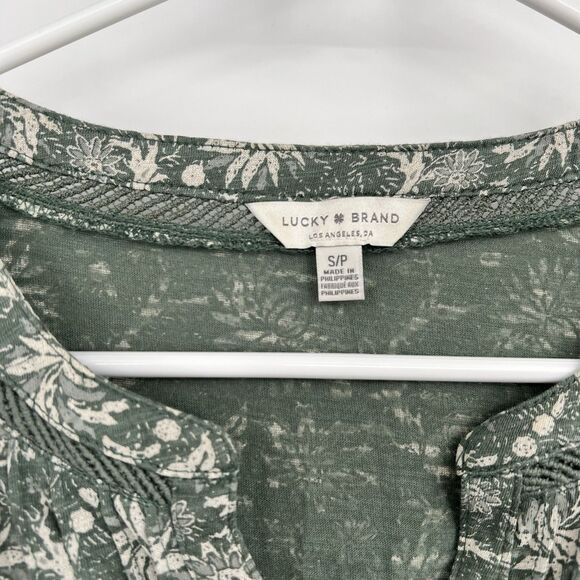 Lucky Brand Green Floral Top Boho Festival Hippie - Picture 2 of 8